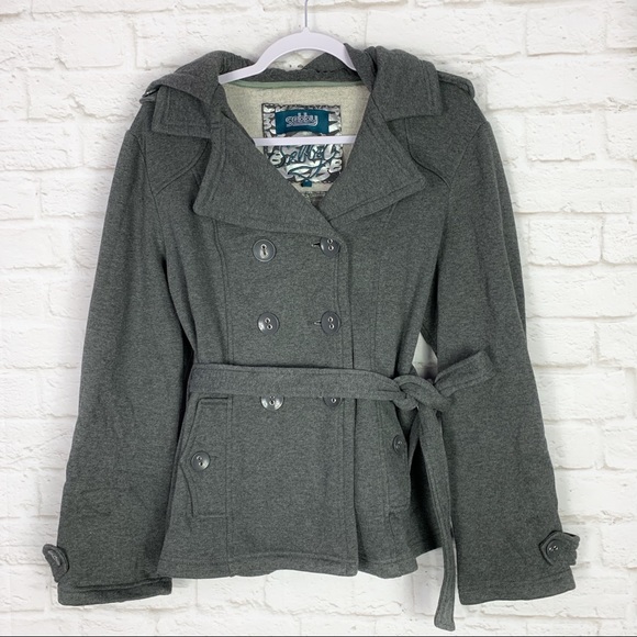 Sebby Jackets & Blazers - Sebby Gray Double Breasted Belted Hooded Peacoat L